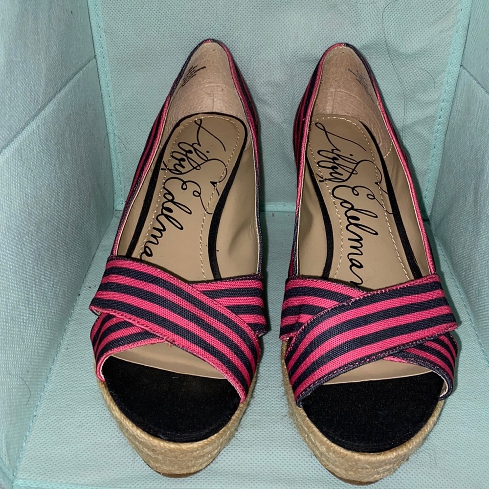 Libby Edleman  pink striped wedge espadrilles 10M